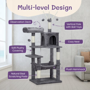 57inch cat climbing frame large indoor cat tree multi level scratching post pet playhouse durable sturdy 6