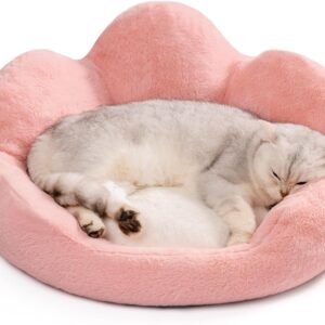 cat couch bed 23 inch washable round pet sofa non slip bottom soft comfy cushion pink sleeping mat indoor 5