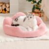 cat couch bed 23″ washable round pet sofa with non slip bottom pink