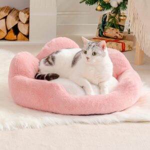 cat couch bed 23″ washable round pet sofa with non slip bottom pink