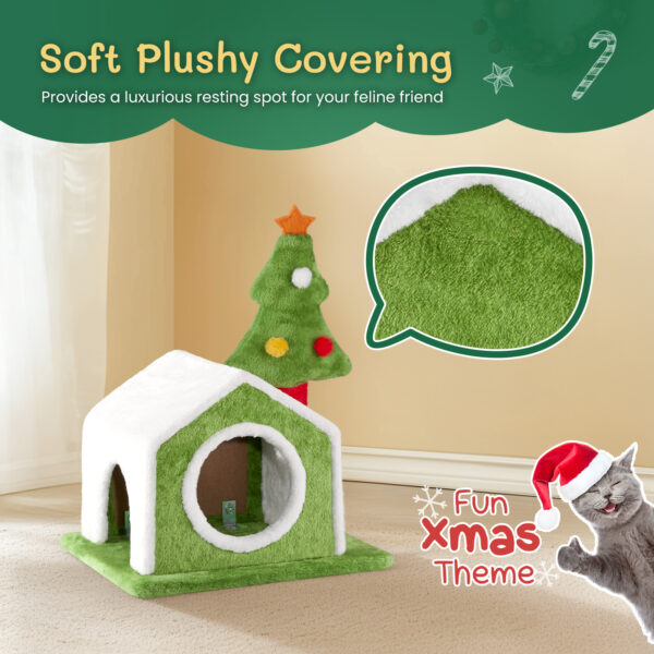 cat house christmas tree climbing frame indoor pet furniture scratching post holiday decorative toy condo playhouse perch 3