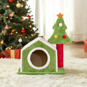 cat house christmas tree climbing frame indoor pet furniture scratching post holiday decorative toy condo playhouse perch 4