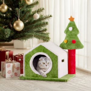 cat house christmas tree climbing frame indoor pet furniture scratching post holiday decorative toy condo playhouse perch 5