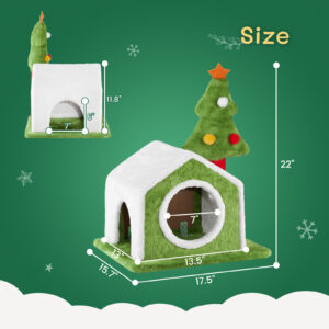 cat house christmas tree climbing frame indoor pet furniture scratching post holiday decorative toy condo playhouse perch 6