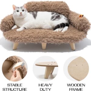 elevated cat bed wooden pet sofa washable cover small dogs indoor couch non slip brown modern design 5