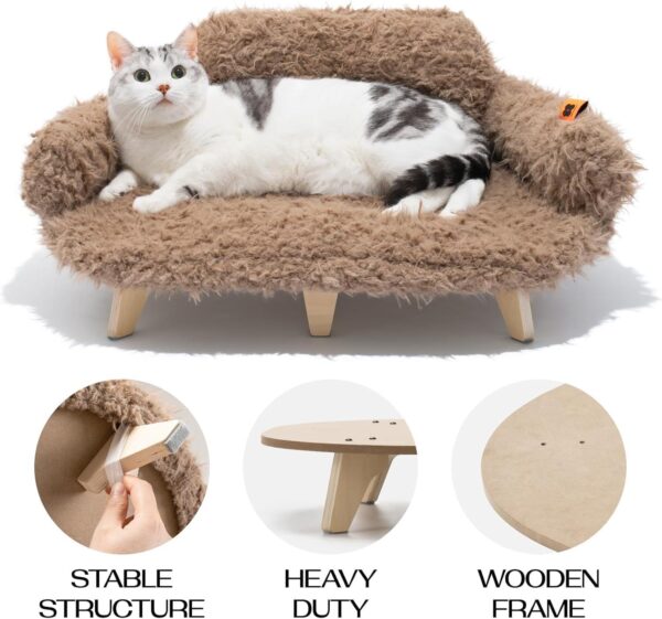 elevated cat bed wooden pet sofa washable cover small dogs indoor couch non slip brown modern design 5