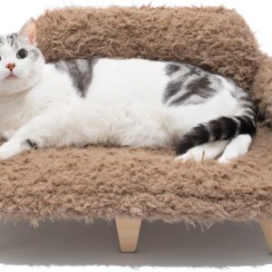 elevated cat bed wooden pet sofa washable cover small dogs indoor couch non slip brown modern design 6