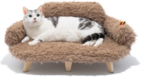 elevated cat bed wooden pet sofa washable cover small dogs indoor couch non slip brown modern design 6