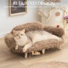 Elevated Cat Bed – Wooden Pet Sofa with Washable Cover for Cats & Small Dogs (26″x18.3″x8.5″, Brown)