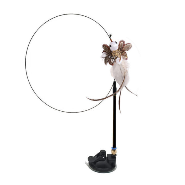 funny steel wire feather toy for cats interactive springy wand hunting play 3