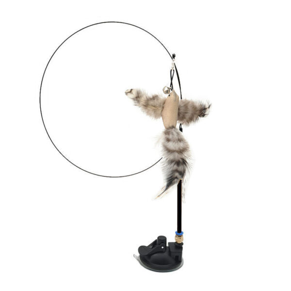 funny steel wire feather toy for cats interactive springy wand hunting play 4