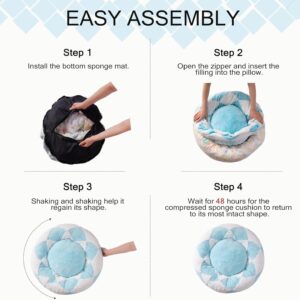 mewoofun donut cat bed 23 inch round calming plush pet bed blue jacquard fabric non slip bottom soft indoor 1
