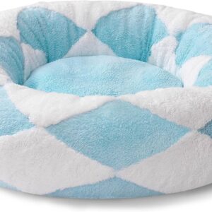 mewoofun donut cat bed 23 inch round calming plush pet bed blue jacquard fabric non slip bottom soft indoor 2