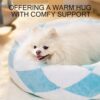 mewoofun donut cat bed 23 inch round calming plush pet bed blue jacquard fabric non slip bottom soft indoor 3