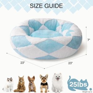 mewoofun donut cat bed 23 inch round calming plush pet bed blue jacquard fabric non slip bottom soft indoor 5