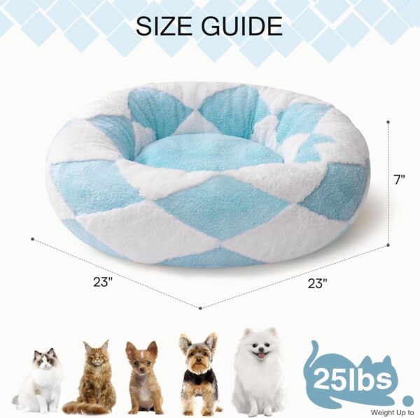 mewoofun donut cat bed 23 inch round calming plush pet bed blue jacquard fabric non slip bottom soft indoor 5