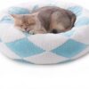 mewoofun donut cat bed 23 inch round calming plush pet bed blue jacquard fabric non slip bottom soft indoor 6