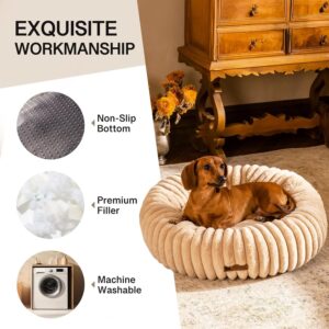 mewoofun donut cat bed fluffy washable round calming pet bed cats small dogs light brown soft 3