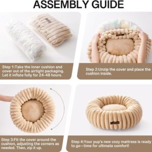 mewoofun donut cat bed fluffy washable round calming pet bed cats small dogs light brown soft 4