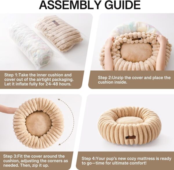 mewoofun donut cat bed fluffy washable round calming pet bed cats small dogs light brown soft 4