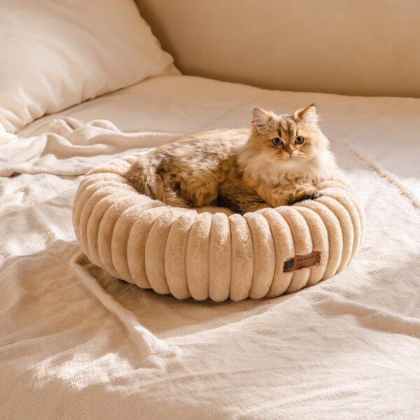 MEWOOFUN Donut Cat Bed – Fluffy, Washable Round Calming Pet Bed for Cats & Small Dogs (Light Brown) - Image 6