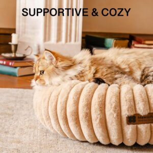 mewoofun donut cat bed fluffy washable round calming pet bed cats small dogs light brown soft 6