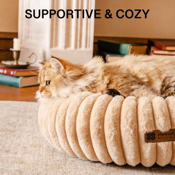 mewoofun donut cat bed fluffy washable round calming pet bed cats small dogs light brown soft 6