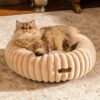 mewoofun donut cat bed fluffy washable round calming pet bed for cats small dogs light brown
