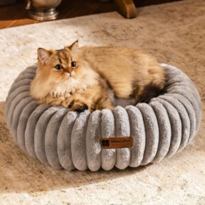 mewoofun donut cat bed washable round calming bed for indoor cats kittens small dogs grey