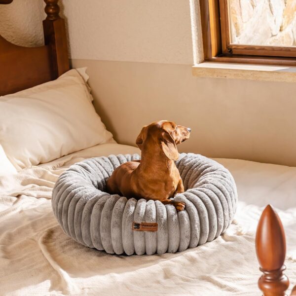 mewoofun donut cat bed washable round calming indoor pet bed for kittens small dogs soft cushion grey 1