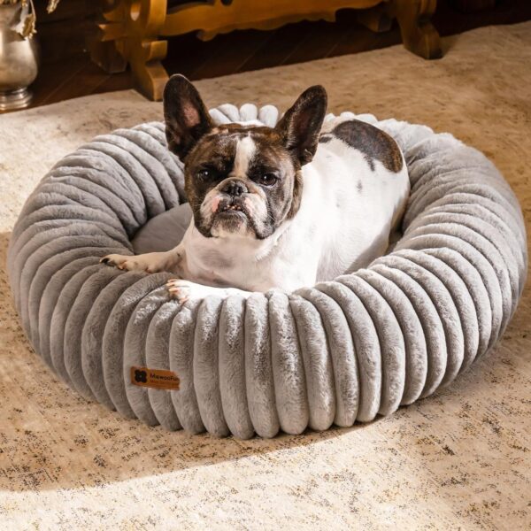 mewoofun donut cat bed washable round calming indoor pet bed for kittens small dogs soft cushion grey 3