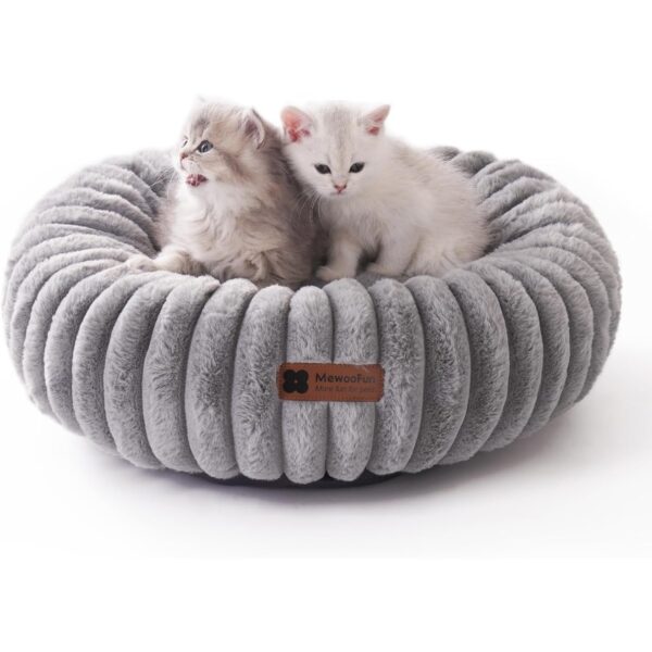 mewoofun donut cat bed washable round calming indoor pet bed for kittens small dogs soft cushion grey 4