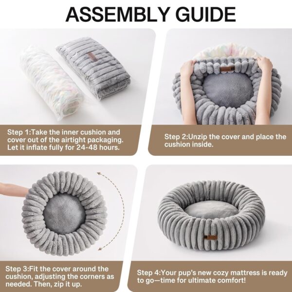 mewoofun donut cat bed washable round calming indoor pet bed for kittens small dogs soft cushion grey 5