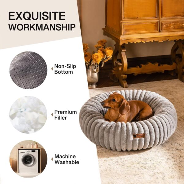 MEWOOFUN Donut Cat Bed – Washable Round Calming Bed for Indoor Cats, Kittens & Small Dogs (Grey) - Image 7