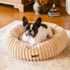 mewoofun donut dog bed calming washable bed for medium dogs up to 45 lbs light brown