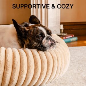 mewoofun donut dog bed calming washable pet bed medium dogs up to 45lbs soft plush light brown indoor sleep 3