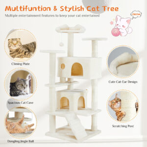 multi functional cat treehouse climbing frame tower condo perch scratching post furniture playhouse pet tree indoor activity 1