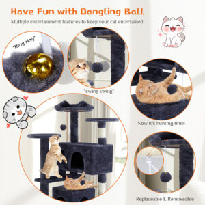 multi functional cat treehouse climbing frame tower condo perch scratching post furniture playhouse pet tree indoor activity 3