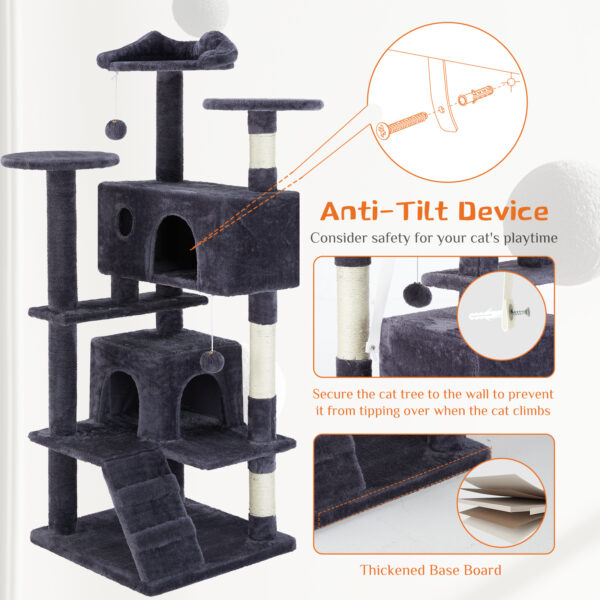 multi functional cat treehouse climbing frame tower condo perch scratching post furniture playhouse pet tree indoor activity 4