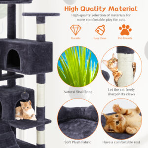 multi functional cat treehouse climbing frame tower condo perch scratching post furniture playhouse pet tree indoor activity 5