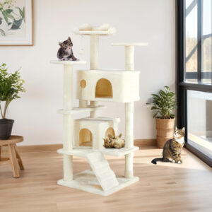 multi functional cat treehouse climbing frame tower condo perch scratching post furniture playhouse pet tree indoor activity 6