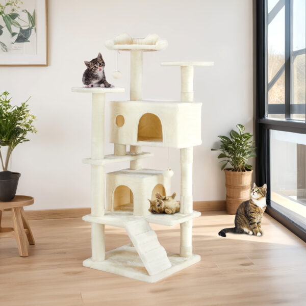 multi functional cat treehouse climbing frame tower condo perch scratching post furniture playhouse pet tree indoor activity 6
