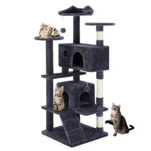 multi functional cat treehouse climbing frame tower condo perch scratching post furniture playhouse pet tree indoor activity 7