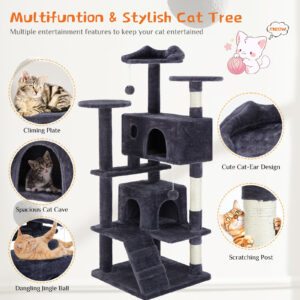 multi functional cat treehouse climbing frame tower condo perch scratching post furniture playhouse pet tree indoor activity 9
