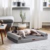 orthopedic dog bed large egg foam pet sofa with waterproof washable cover 40″x30″ grey