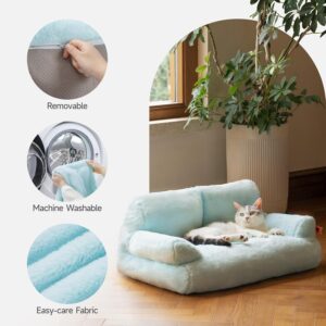 plush cat bed washable indoor pet couch non slip bottom soft comfy sofa 26x19x13 blue sleeping mat 1