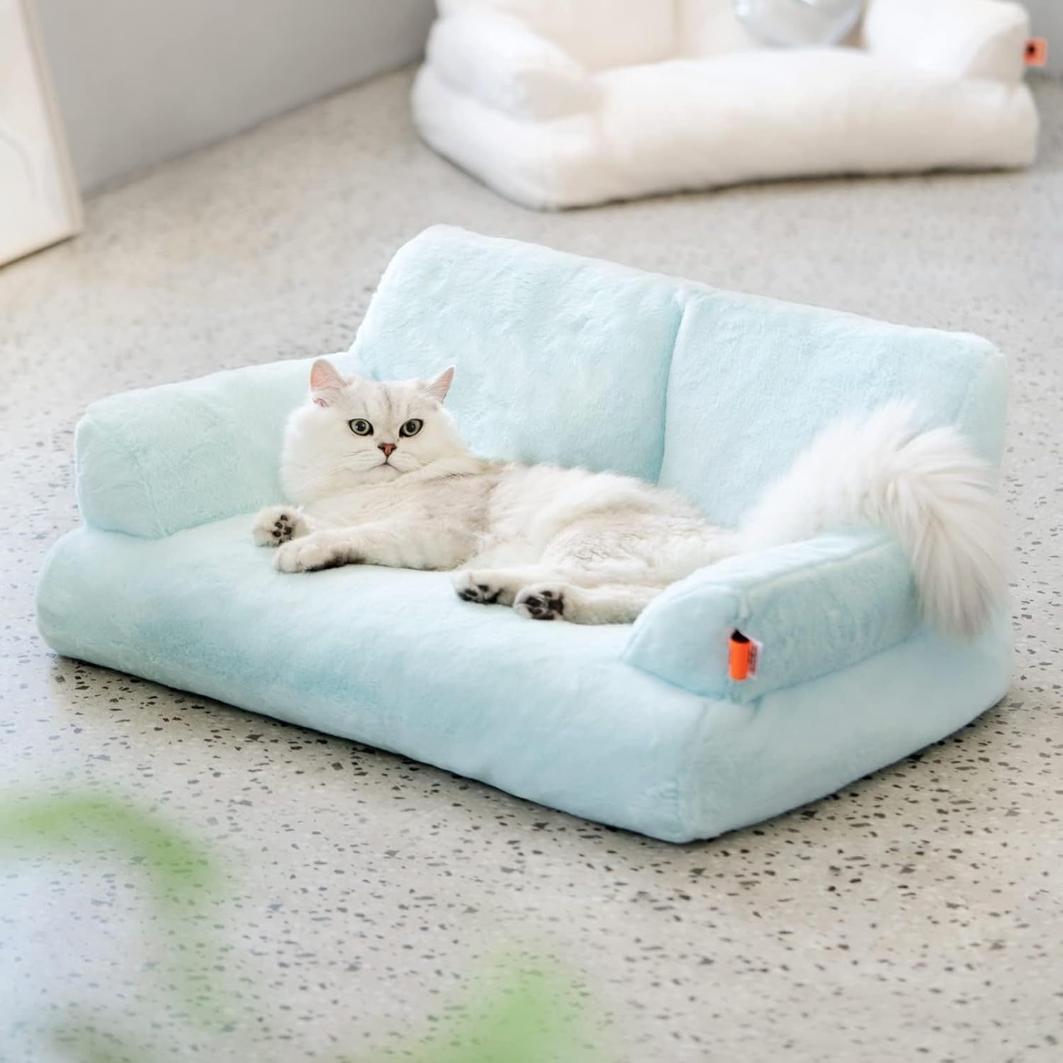 plush cat bed washable indoor pet couch with non slip bottom 26″x19″x13″ blue