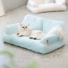 plush cat bed washable indoor pet couch with non slip bottom 26″x19″x13″ blue