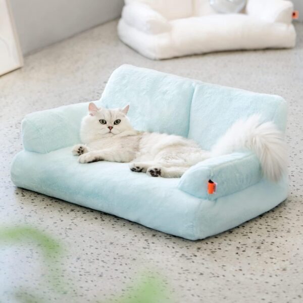 plush cat bed washable indoor pet couch with non slip bottom 26″x19″x13″ blue