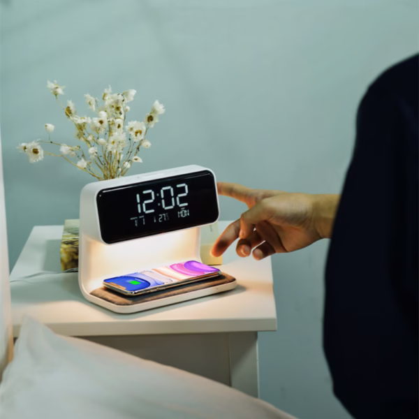 3 in 1 bedside lamp wireless charger lcd alarm clock 177